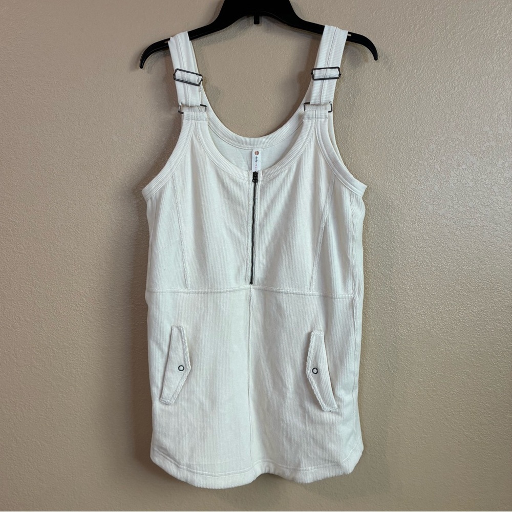 Anthropologie Daily Practice New Small Ivory Jockey Zipper Ribbed Mini Dress